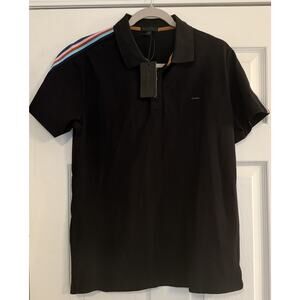 Carven Polo Shirt‎ NWT Men's MED Black Collared Striped Sleeves Rugby